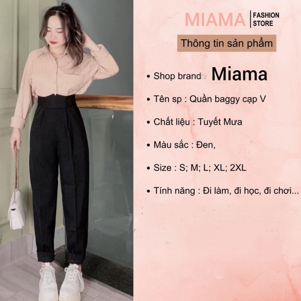 Quần tây đen nữ lưng cao cạp V dáng dài baggy khóa sau ống đứng mẫu mới hot Quần tây nữ đi học tuyết mưa vải màu đen mềm