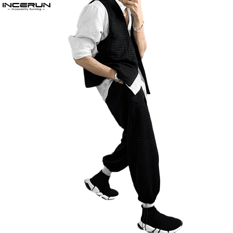 Set áo không tay và quần dài ống rộng INCERUN thiết kế thời trang cho nam
