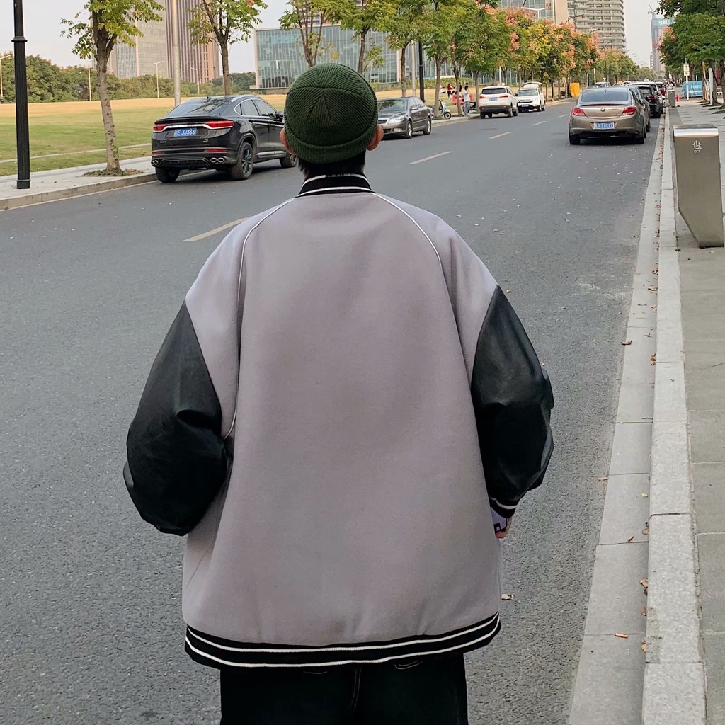 Áo Khoác Bomber Da Pu Dáng Rộng Phong Cách Hàn Quốc Cho Nam