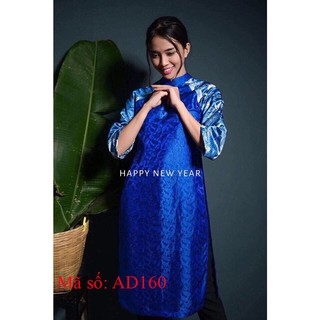 Có size 4XL Áo Dài Cách Tân gấm xanh tay gấm in họa tiết AD160