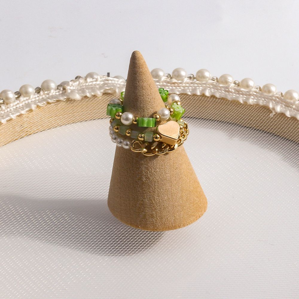 Nhẫn đeo ngón tay co giãn đính hạt hình hoa/trái tim nhiều màu dễ thương phong cách Bohemian Hàn Quốc cho nữ