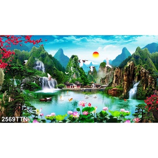 TRANH DÁN TƯỜNG 3D SƠN THỦY HỮU TÌNH, TRANH PHONG CẢNH THIÊN NHIÊN NÚI NON THƠ MỘNG, TRANH THÁC NƯỚC ĐẸP YAN