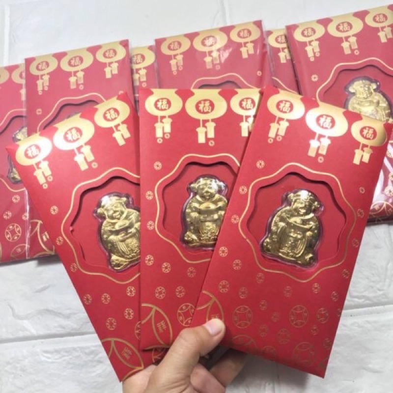 Bao lì xì thần tài mạ vàng may mắn rước tài lộc.
