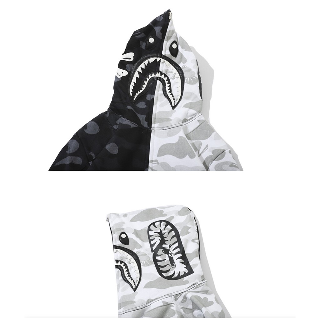 Áo khoác Bape cá mập hình đầu nâu 2 mầu đen trắng,Bape shark cá mập đầu lâu cho nam và nữ