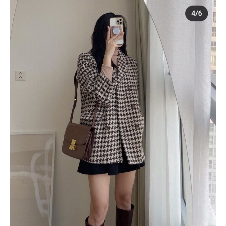 (Ảnh thật) Áo khoác dạ kẻ ziczac chần phao oversize | BigBuy360 - bigbuy360.vn