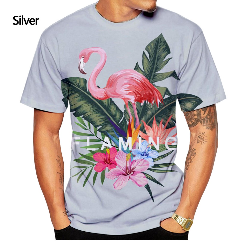 Mới Áo Thun Ngắn Tay In Hình Chim Hồng Hạc 3D Thời Trang Dành Cho Cả Nam Và Nữ