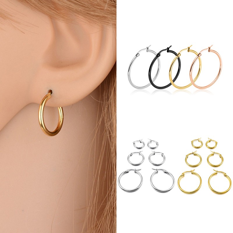 1 Cặp Bông Tai Tròn Màu Vàng / Bạc Thời Trang Nữ 15mm 20mm 25mm
