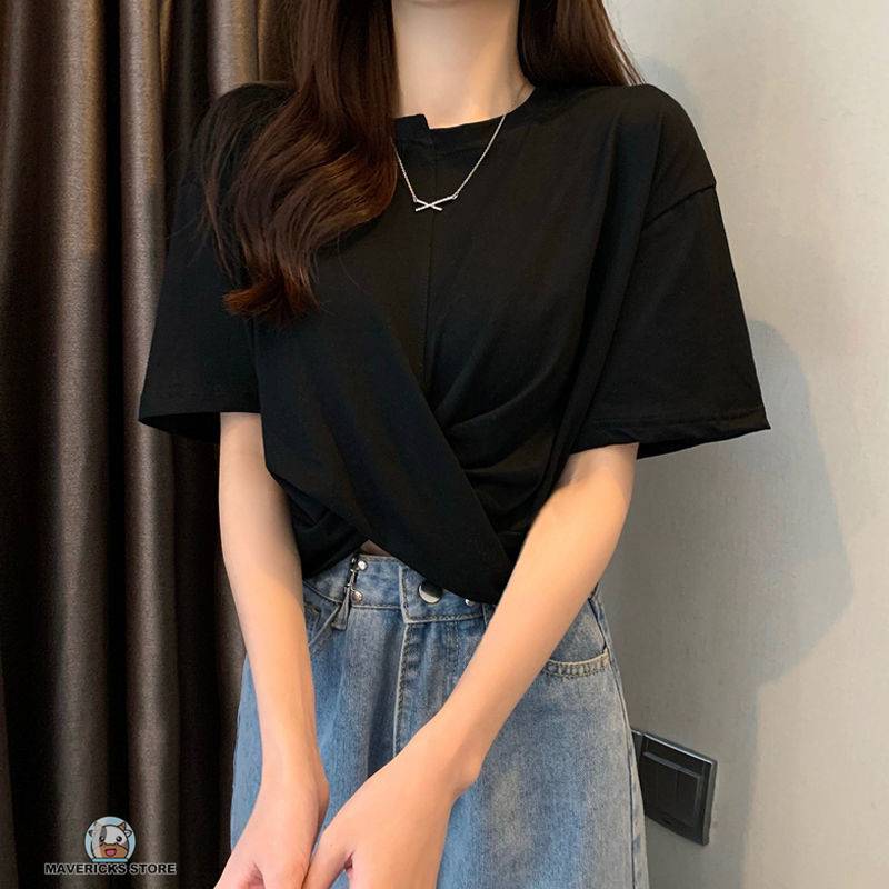 Áo thun tay ngắn cổ tròn dáng rộng thời trang cho nữ