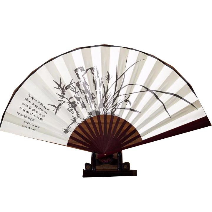 Quạt cổ phong cảnh nam nữ nan dài 31cm in họa tiết đẹp phong cách cổ trang cosplay