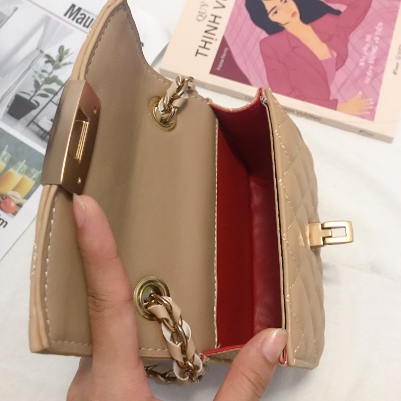 Túi xách nữ MINI đeo chéo CNK Ô TRẦN TRÁM khóa gập size 15cm phong cách Hàn Quốc nhỏ gọn da mềm dáng vuông
