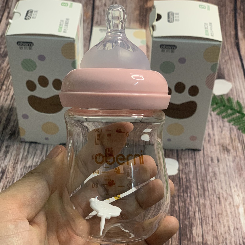Bình sữa sơ sinh, Bình thủy tinh Oberni cho bé tập bú cao cấp chống sốc nhiệt 150ml TiTi Shop
