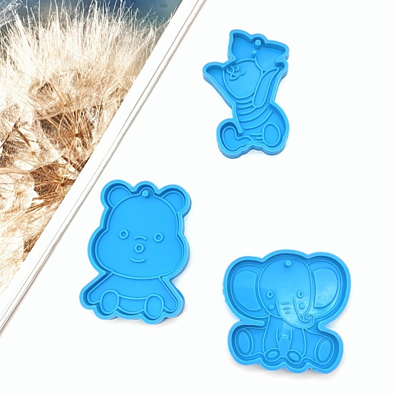 Khuôn Làm Móc Khóa Hình Voi / Gấu / Heo Bằng Nhựa Epoxy Lấp Lánh DIY