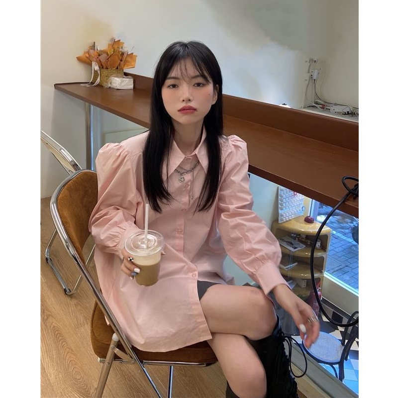 IMAODOU French Pink Long Western Temperament Women's Shirt Design Feeling Appropriate Shirts Top Autumn 2023 New Korean Sweet Crouching Top