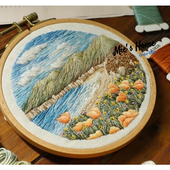Bộ Kit Gói Dụng Cụ Tự Thêu Tay Thủ Công bạn tập làm tranh trang trí Phong Cảnh - Nguyên liệu DIY Handmade Embroidery MIE
