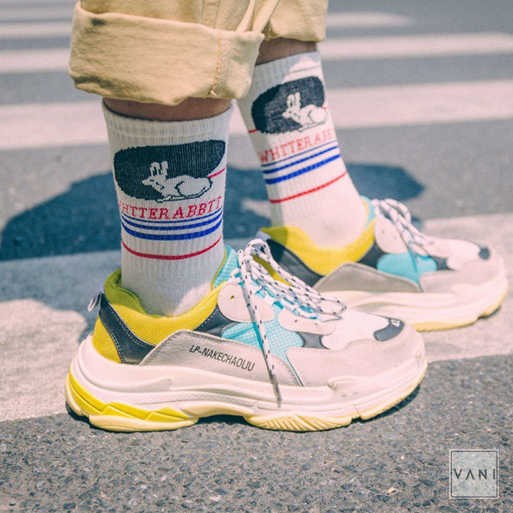 Tất Vớ Nam Nữ Cao Cổ Họa Tiết Chú Thỏ Whiter Abbti Phong Cách Unisex - Vani Store [TAT00094]