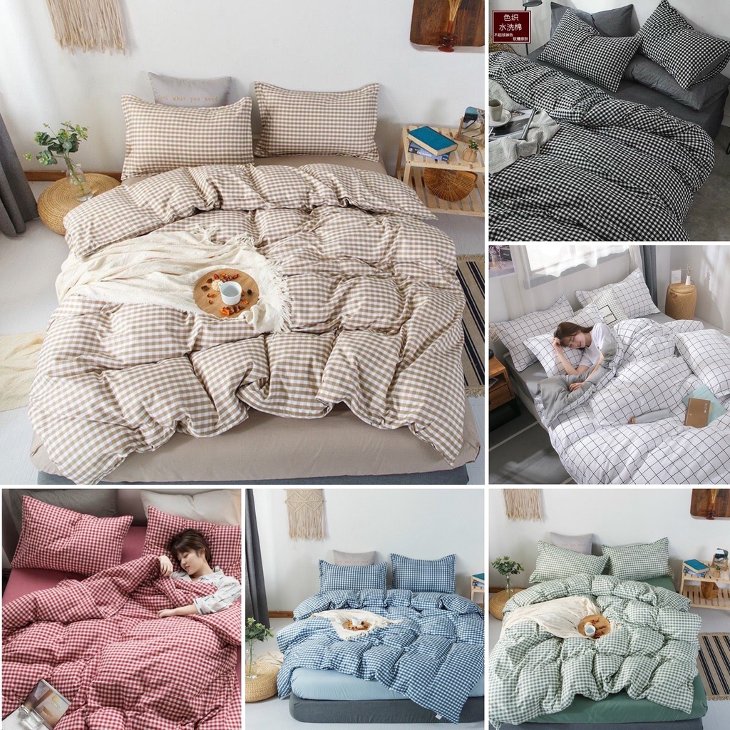 [Mã LIFE20KALL giảm 10% đơn 50K] Bộ chăn ga gối Cotton poly Caro, chăn ga Decor Hàn Quốc đủ size đệm miễn phí bo chun