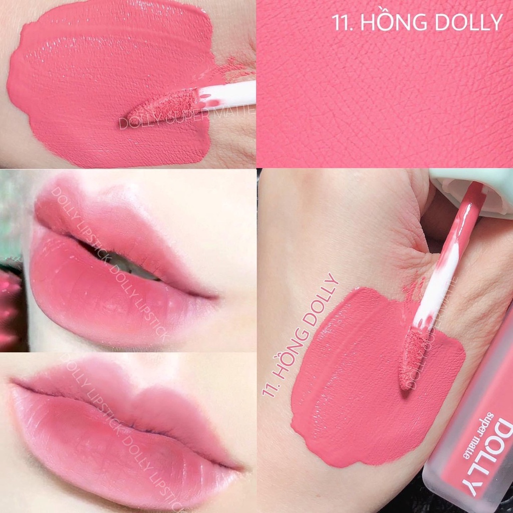 Son kem, lì <Hồng Dolly> Dolly super matte, son kem lì không chì bền màu lâu trôi