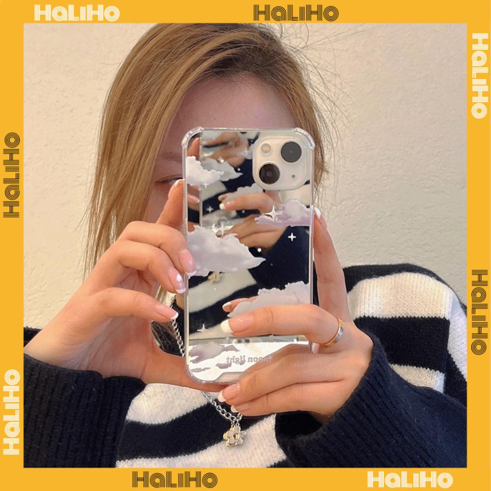 iPhone Case Acrylic Reflective Mirror Airbag Shockproof Protection Camera Clouds Stars Compatible with iPhone 11 iPhone 13 Pro Max iPhone 12 Pro Max iPhone 7 Plus iPhone xr