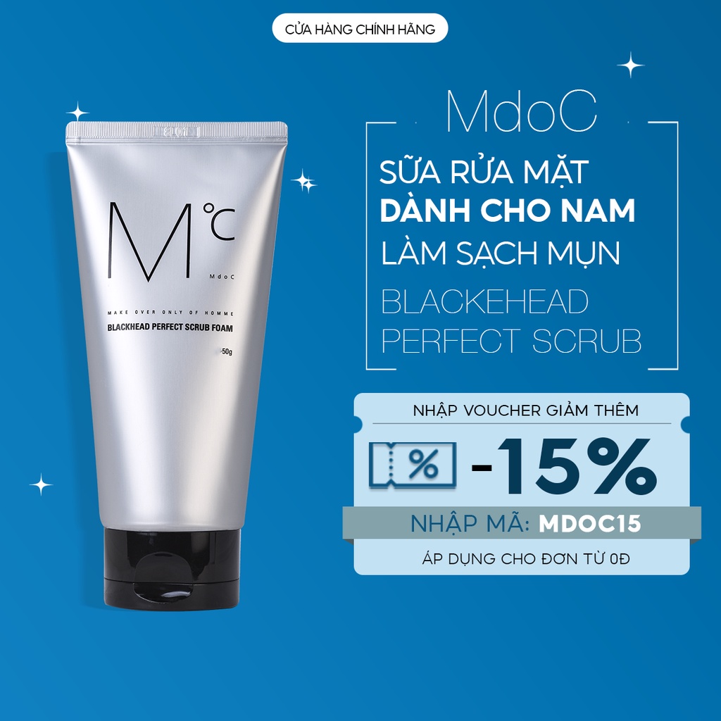Sữa rửa mặt ngừa mụn trắng da sau 7 ngày MdoC Blackhead Perfect Scrub Foam 50g Hàn Quốc