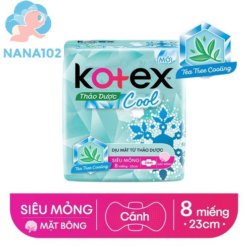 Băng vệ sinh (BVS) Kotex thảo dược cool 8 miếng -23cm mẫu mới maxcool max cool spa