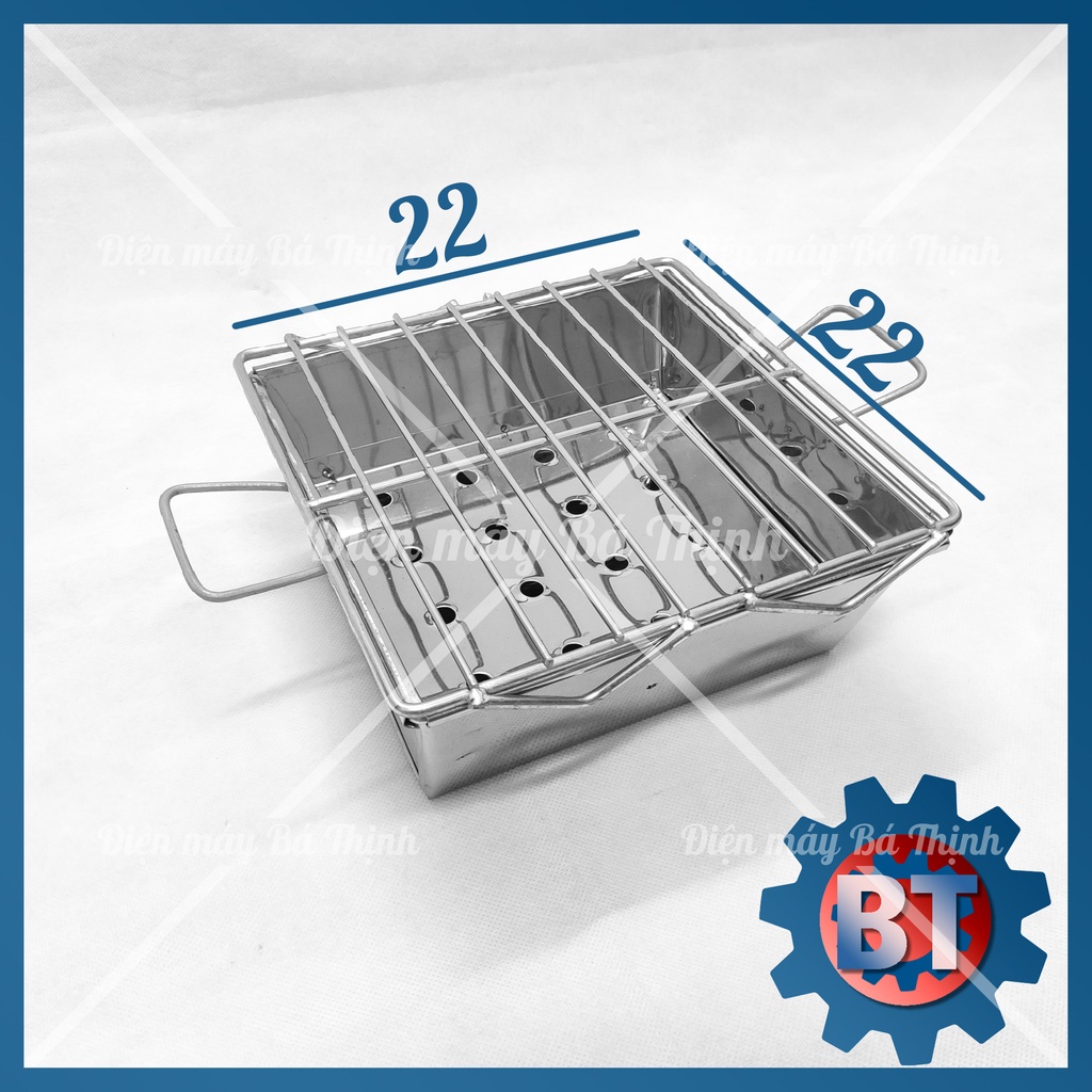 Khay nướng / bếp nướng than hoa Inox + vỉ nướng ( 21x21x10 cm)