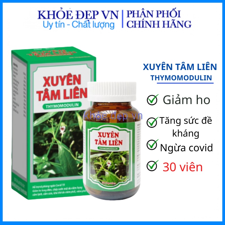 Viên uống Xuyên tâm liên bổ sung vitamin c, tía tô, húng chanh, thymomodulin, giảm ho - Chai 30 viên