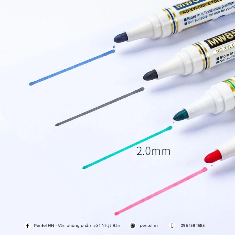 Bút Dạ Bảng Pentel MW85 | Màu Mực Đậm, Nét Viết Êm | Chất Liệu An Toàn (3 Màu Mực)