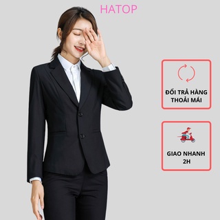Áo vest nữ công sở tay dài HATOP cao cấp màu đen vải kaki AVDD403