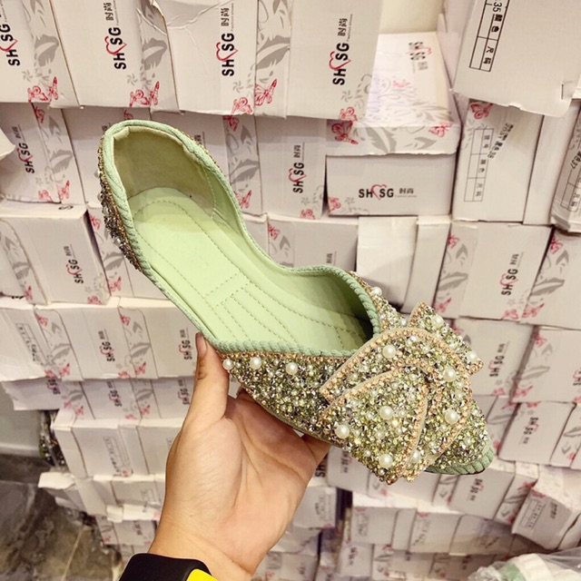 Giày búp bê nữ nơ ngọc đá Mũi Nhọn điệu đà sang chảnh | BigBuy360 - bigbuy360.vn