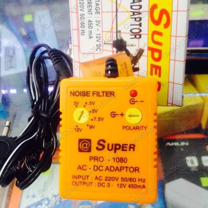 Nguồn Adapter đa năng SUPER 1080 450MA 3-12V, 5 đầu ra đảo cực được