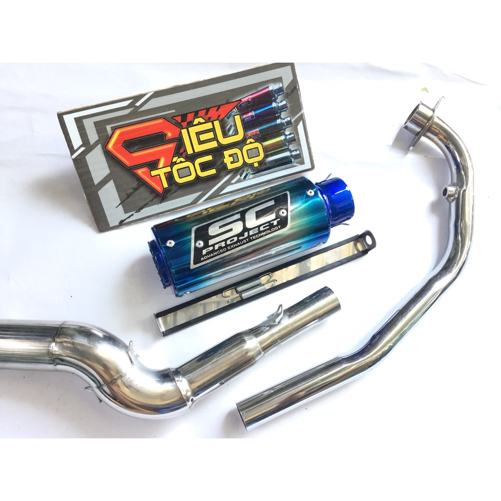 Bộ pô sc tròn lưới titan full cổ cong 2 khúc gắn cho nhiều loại xe