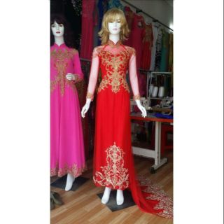 Áo dài cô dâu đuôi nết ( may đo theo số đo )
