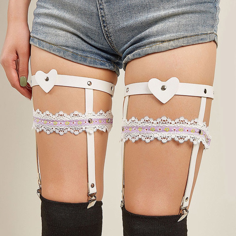 Dây Nịt Da PU Phối Ren Và Kẹp Hợp Kim Màu Đen Phong Cách Punk Cá Tính Dành Cho Nữ