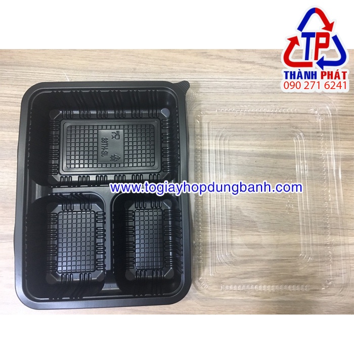 Hộp đựng cơm 3 ngăn HT88 – Hộp nhựa 3 ngăn đế đen HT88