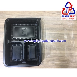 Hộp đựng cơm 3 ngăn ht88 – hộp nhựa 3 ngăn đế đen ht88