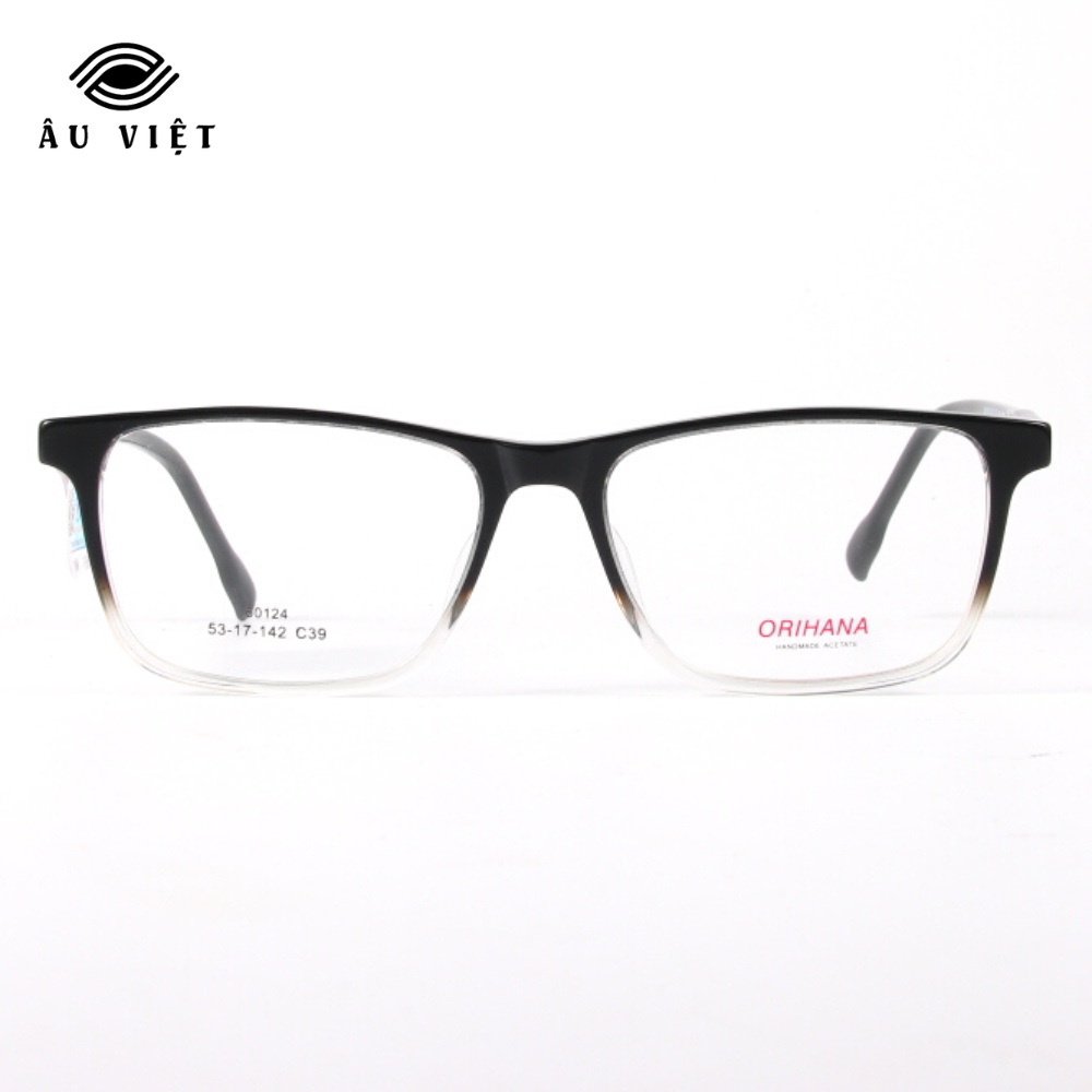 Gọng kính nam nữ nhựa acetate dáng chữ nhật vuông Orihana 60124 màu đen nhám/đen ombre Full box
