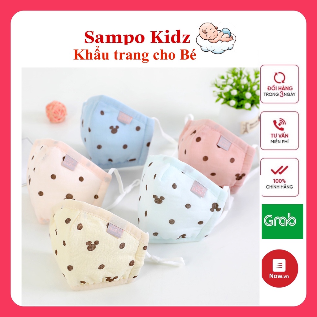 Khẩu trang cho bé 3D xuất Hàn với 4 lớp chống bụi, Có nút chỉnh quai đeo