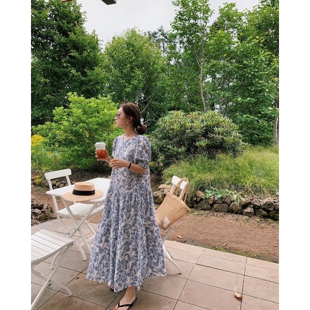 Đầm Suông Cổ Tròn Dáng Dài Váy Suông Hoạ Tiết Thời Trang Thanh Lịch Phong Cách Hàn Quốc