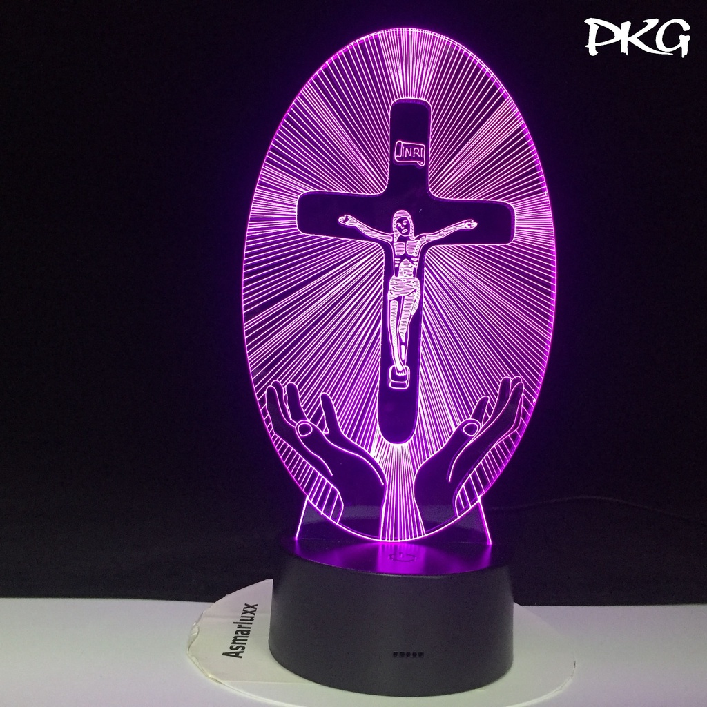 Đèn Ngủ Led 3D Hình Cơ Đốc Giáo Chúa Giêsu Thánh Giá Quà Tặng Trang Trí cảm ứng có Điều khiển từ xa nháy 16 màu DN485