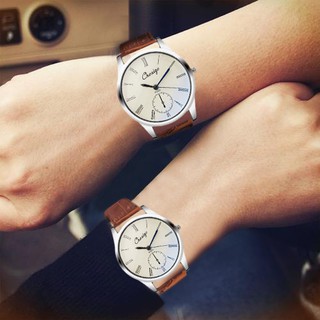 Đồng hồ analog máy quartz dây da nâu