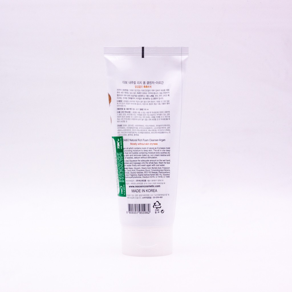 Sữa rửa mặt cho da dầu Hàn Quốc Dabo Argan Natural Rich Foam Cleanser  - Hàn Quốc Chính Hãng