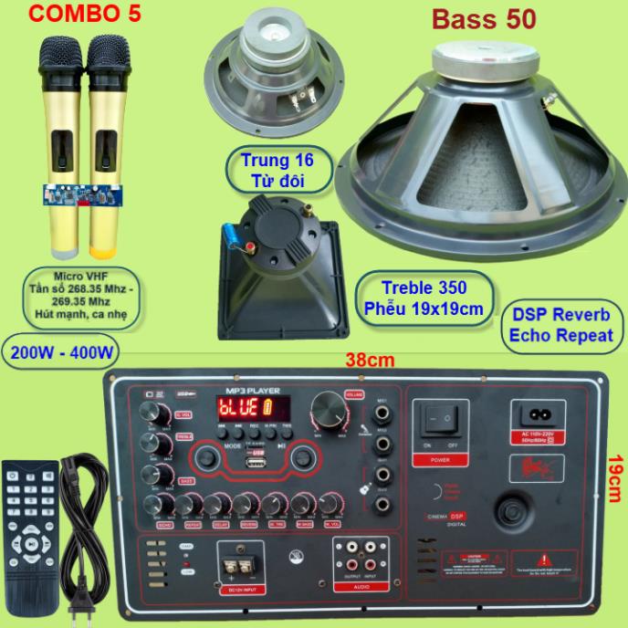 Mạch loa kéo 5 tấc đơn 3 đường tiếng Reverb DSP chạy FET công suất 200W 8 ôm – 400W 4 ôm - VR Ngang