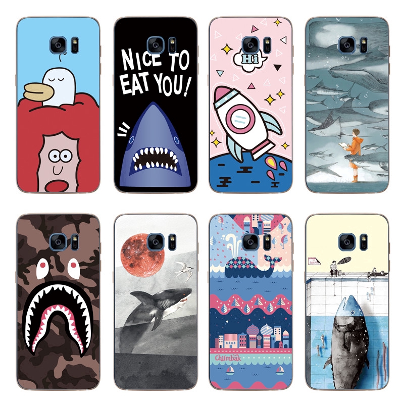 Cartoon Shark Back Cover Samsung Galaxy Note5/Note 4/S6/S7 Edge Soft TPU Case