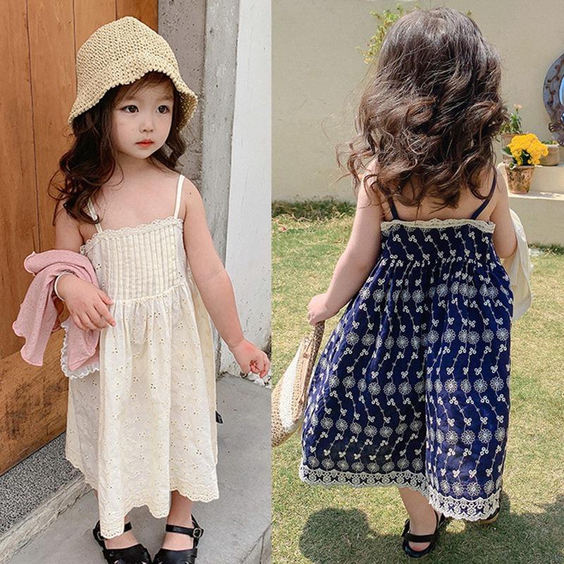 Đầm Hai Dây Mùa Hè Thêu Họa Tiết Phong Cách Hàn Quốc Mới Cho Bé Gái