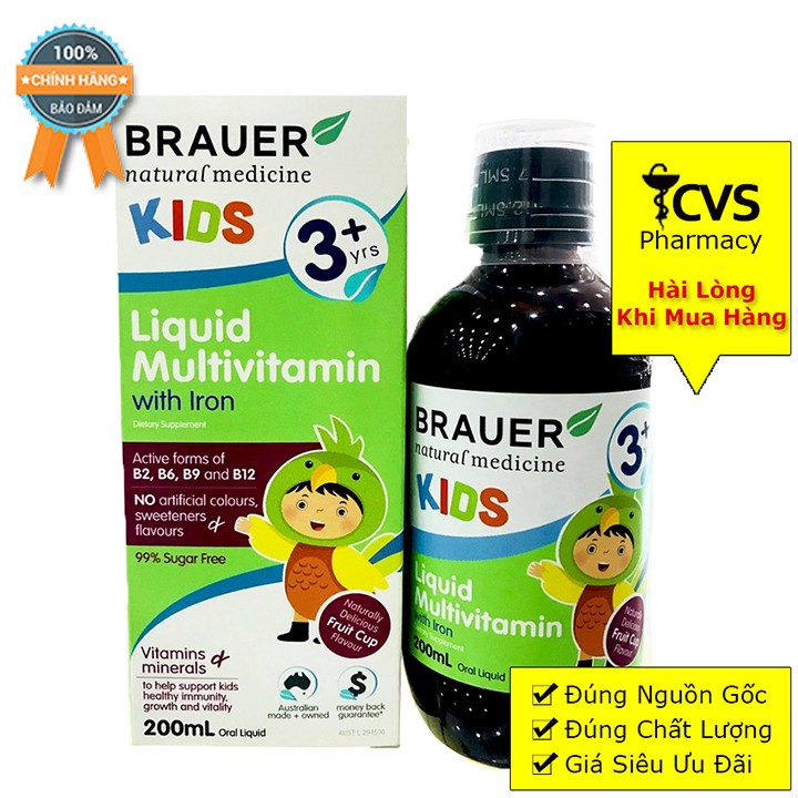 Siro Brauer Kids Liquid Multivitamin With Iron cho bé từ 3 tuổi chai 200ml