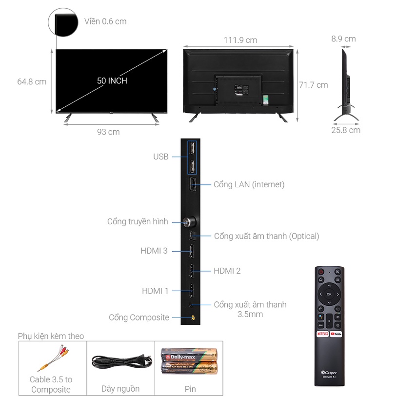 Android Tivi Casper 50 inch 50UG6100 mới 2021, Netflix,Youtube, bảo hành 2 năm. Giao miễn phí HCM, giao trong ngày | BigBuy360 - bigbuy360.vn