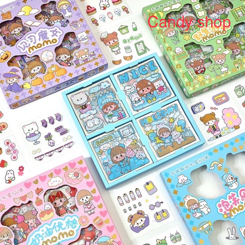 Hộp quà tặng 100 tấm dán sticker dễ thương
