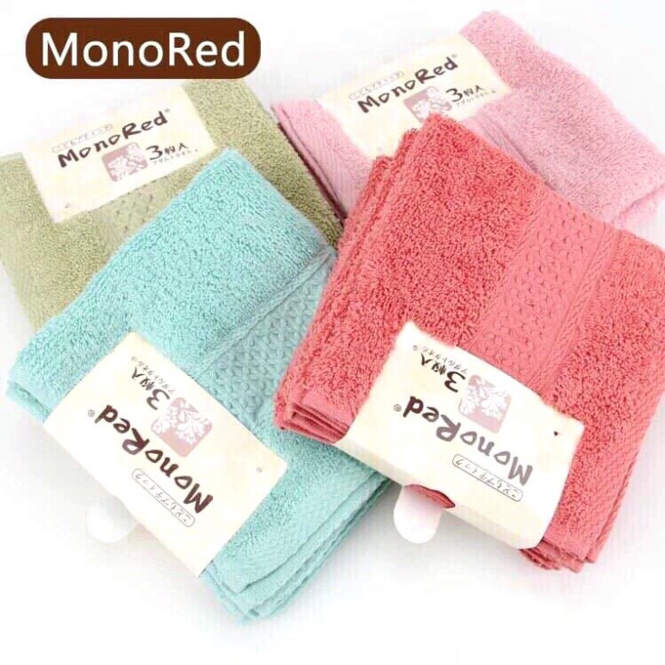 Set 3 khăn mặt monored nhật cotton siêu mềm mịn cho em bé trẻ con lau rửa cho vuông cao cấp