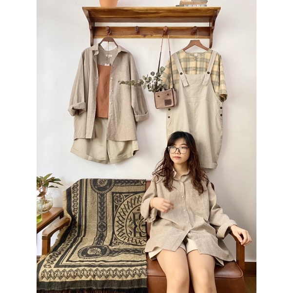 Áo sơmi form suông rộng tay dài