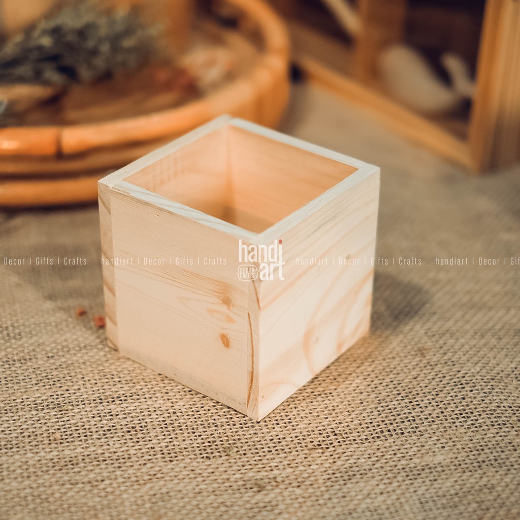 COMBO 4 chậu gỗ vuông trồng cây để bàn - wooden pots